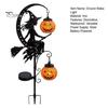 Unique Halloween Yard Lights Solar Powered Witch Pumpkin Ground Stake Light, Metal Broom Moon Party Lawn Decor Statue Outdoor Sculpture for
