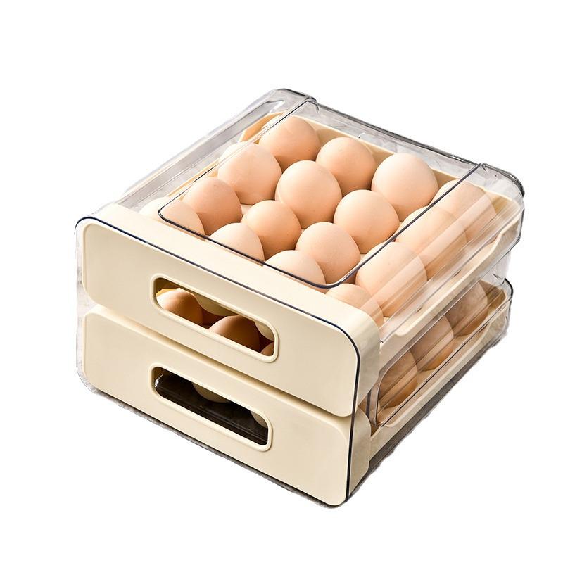 Double-Layer Kitchen Egg Holder Drawer – Fresh-Keeping Plastic Storage Box for Refrigerator.