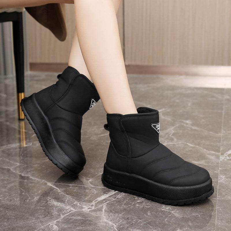 22 new 22 autumn and winter snow boots casual women's velvet medium-top heightening cotton shoes solid color warm