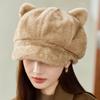 New Style Rabbit Fur Octagonal Hat Women's Fashionable Plush Hat Cat Ear Thermal Cap Wide-Circumference Head Wrap