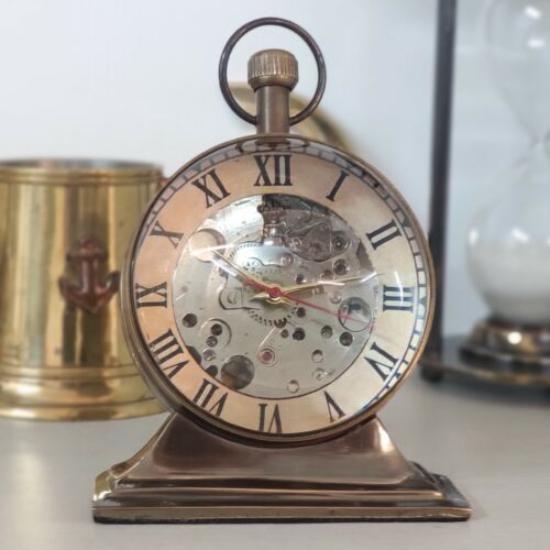 Antique Brass Trophy Desk Clock Mechanical Vintage Table Top Decorative Gift
