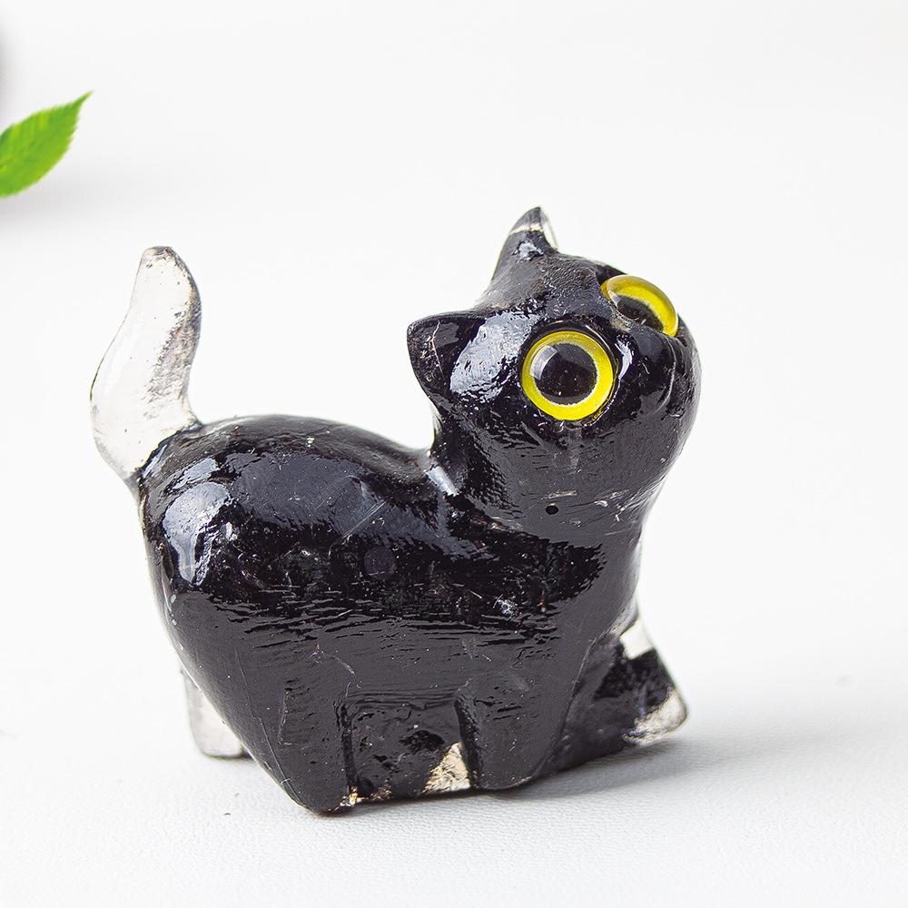 Natural Amethyst Rose Quartz Epoxy Cat Ornament Cute Animal Image Macadam Drip Glue Resin Cats Desktop Decoration Mini Figurines
