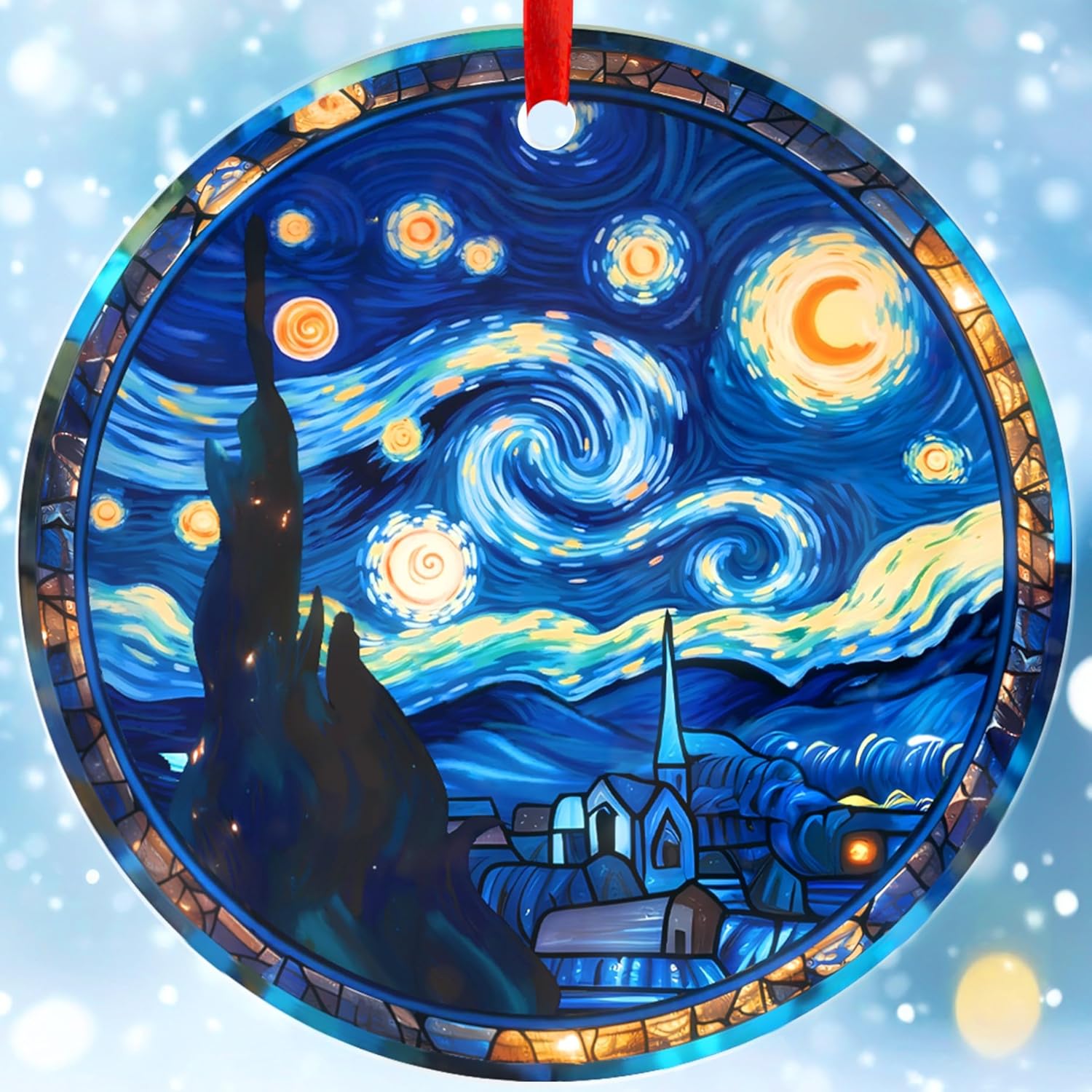 Vincent Van Gogh Starry Night Ornament 2025, Think Celestial Suncatcher Acrylic Decorations, Noche Estrellada Famous Painting, Watercolor Fine Art