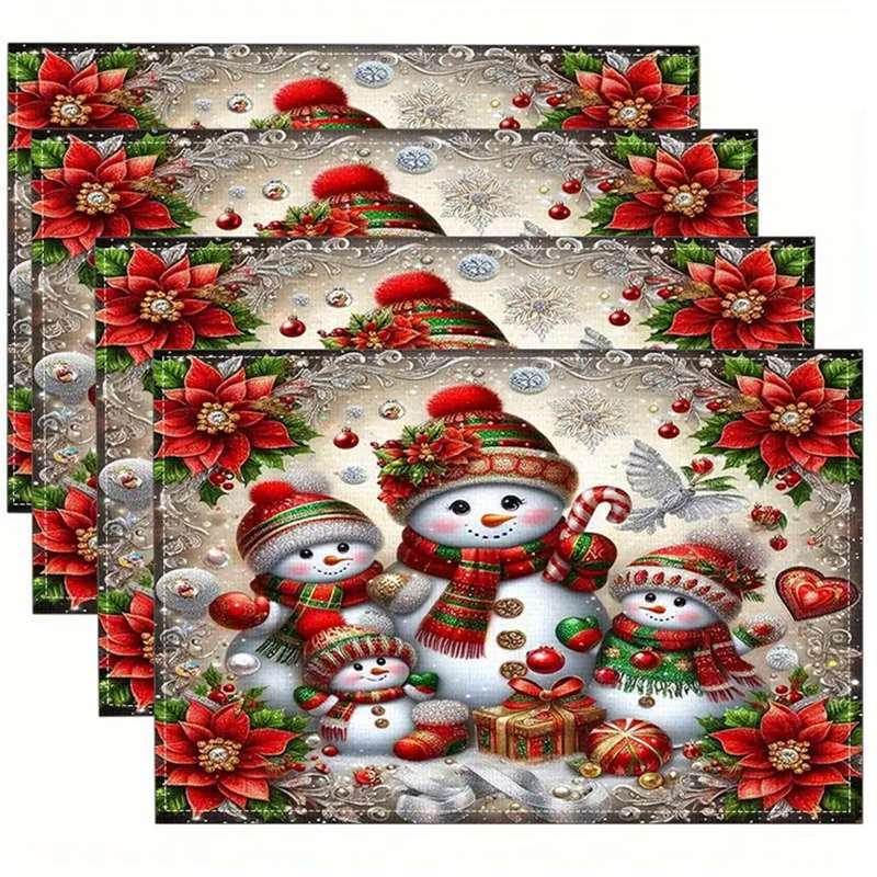 New Christmas Linen Square Placemat - Festive Party Tablecloth Decor, Beautify Coffee Table Mat.