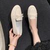 Bow Doudou Shoes Women's New Large Size Retro Flat Bottom One Pedal Casual Single Shoes