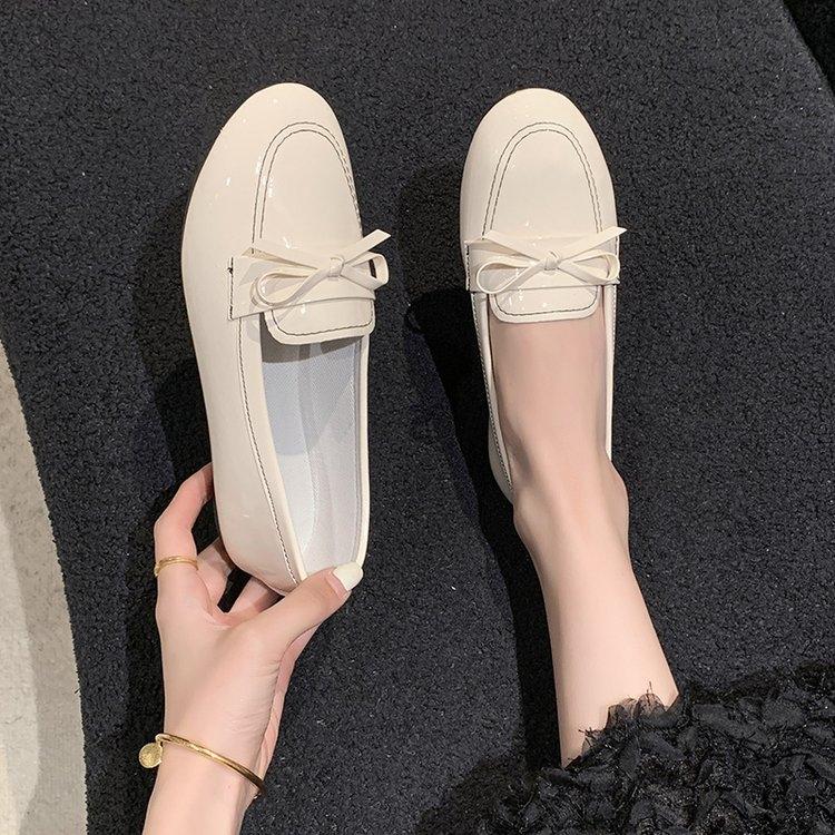 Bow Doudou Shoes Women's New Large Size Retro Flat Bottom One Pedal Casual Single Shoes
