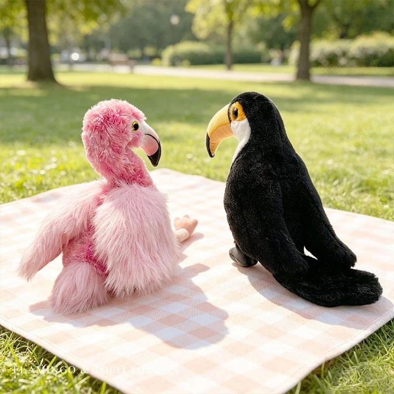 22/35cm Simulation Lifelike Birds Flamingo Plush Doll Stuffed Animal Soft Toucan Baby Appease Toys Funny for Kids Gift Decor