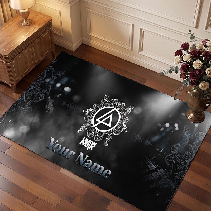 Linkin Park Personalized Crystal Velvet Carpet, Customized Name Text Soft Anti‑Slip Rug for Living Room Bedroom