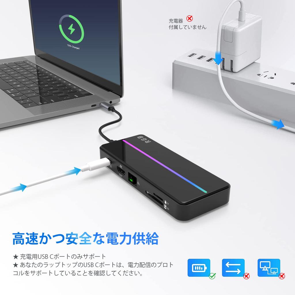 Mirabox USB C Hub Docking Station with Type C HDMI 4K 30Hz Output for Expansion and 2 1 Charging RJ45 LAN Port TF Card and SD Card Reader 8-in-1