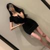 Sexy dress women's summer sweet hottie waist hip skirt tight v-neck small man showing figure night skirt