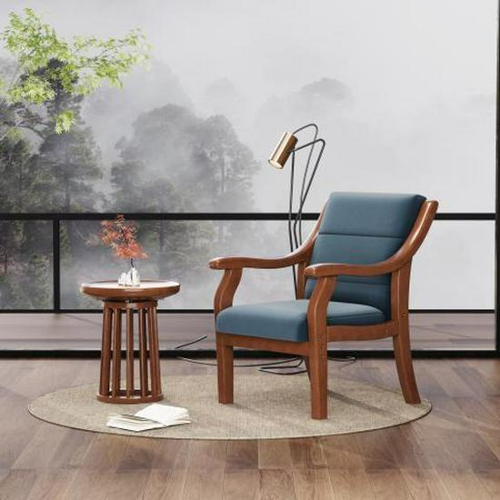 Retro Comfortable Chinese Solid Wood Armchair with Linen Fabric and Native Sponge Cushion.