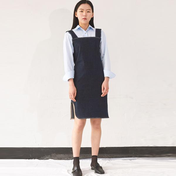 PRIMAVERA Back Point Denim Dress (Navy)