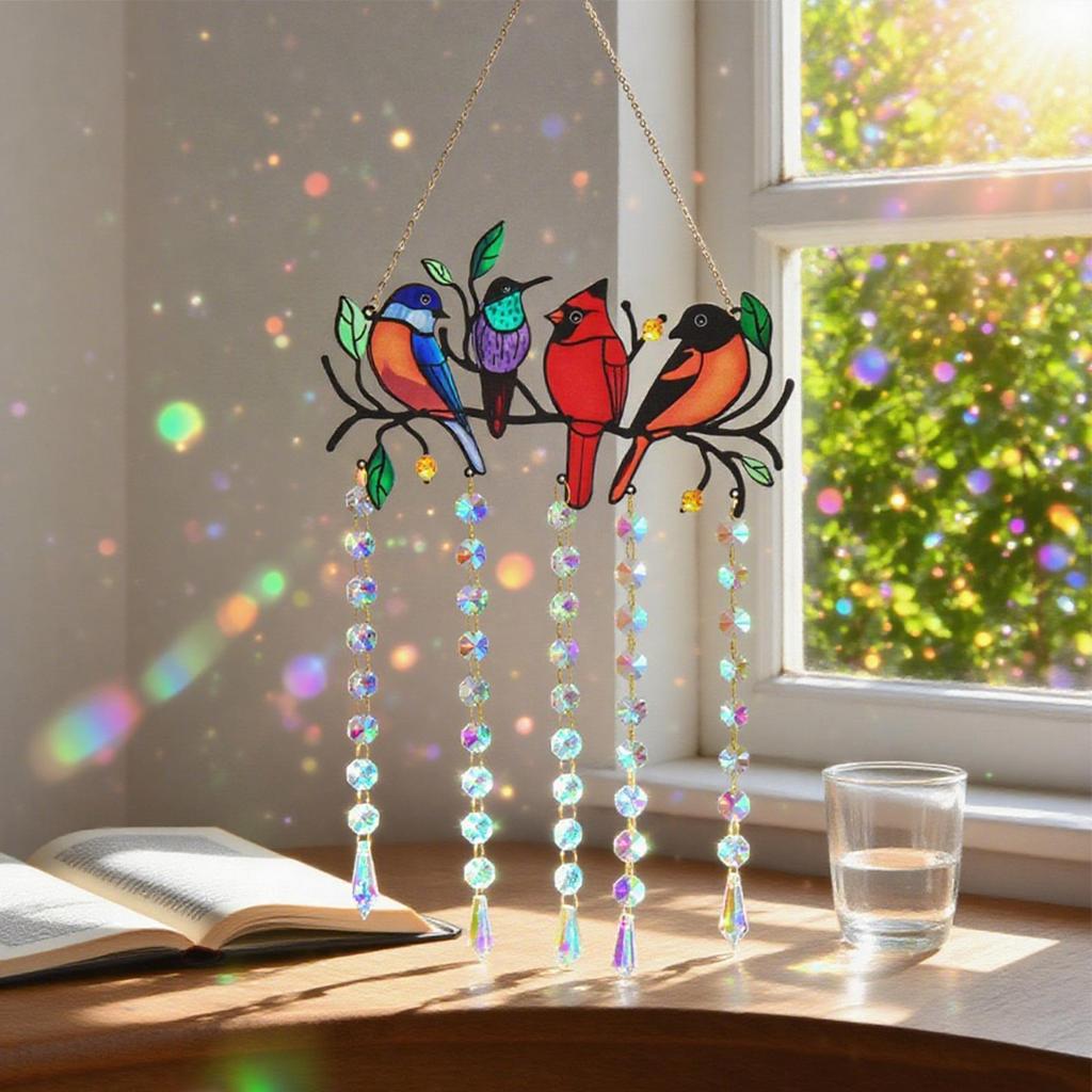 Stained Glass Birds Bird Wall Light Catcher Garden Fence Ornaments Reflective Home Decor For Birthday Women Housewarming Friends