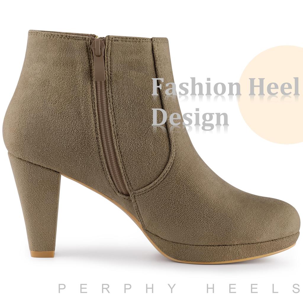 Perphy Chunky Heel Ankle Winter Shoes with Round Toe and Size Boots, Platform, Women's, Taupe, 23.5cm