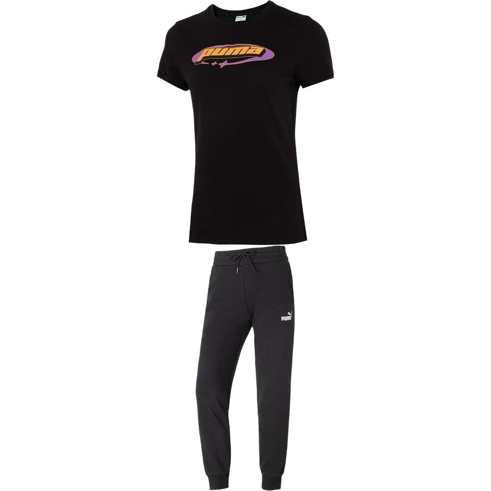 

Puma Удобный Дышащий Приталенный Короткий Рукав Завязка Вязаные Длинные Брюки Повседневный Комплект Женские комплекты 630565-01+682126-01 S