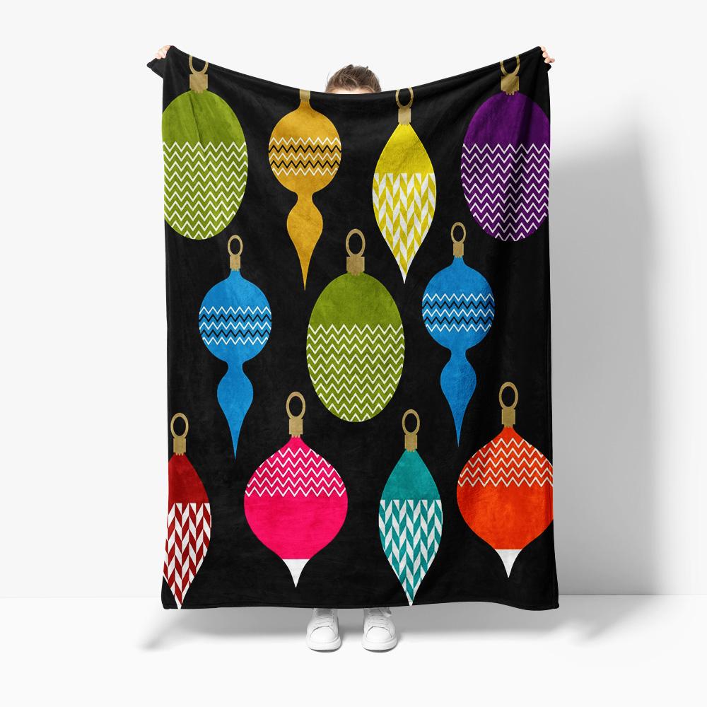 Colorful Christmas Throw Blanket with Balls Pattern Sofa Bed Decorative Fleece Blanket Gift Idea 75x100cm