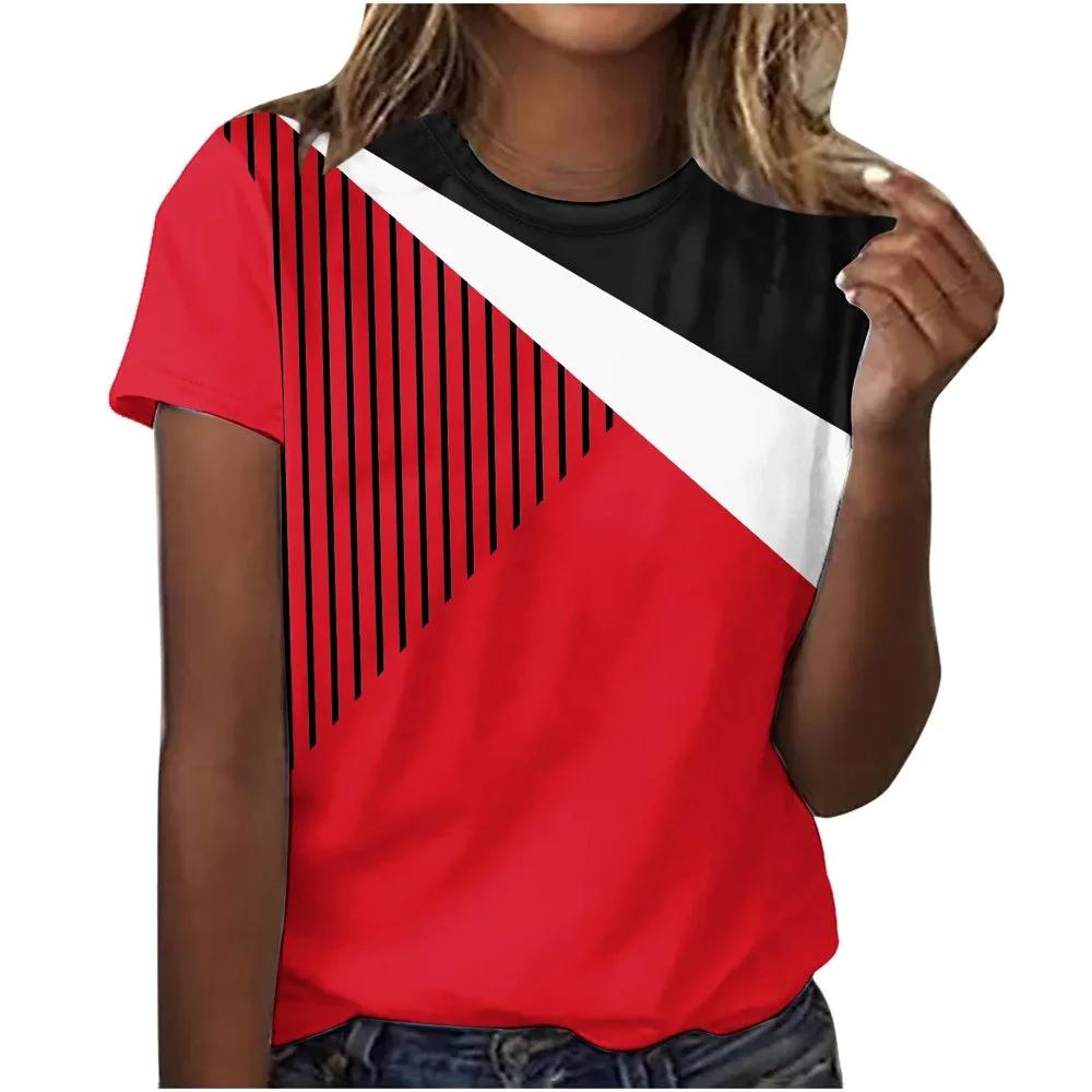 Sommer Mode T-Shirt Damen Einfach Diagonale Streifen 3D Gedruckt Street Casual Harajuku T-Shirt Damen Rundhals T-Shirt Oberteile Kleidung