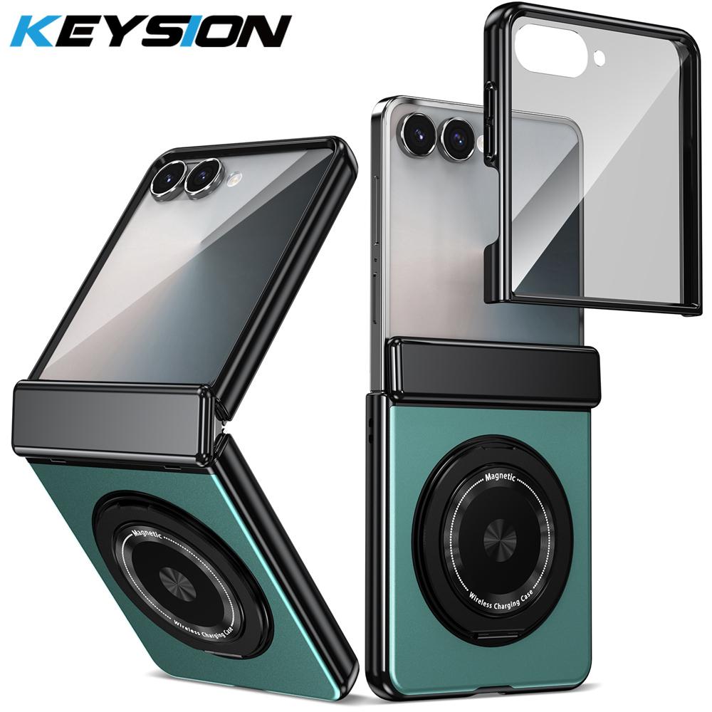 KEYSION Pouzdro s magnetickým prstenovým stojánkem otočným o 360° pro MagSafe pro Samsung Galaxy Z Flip 7 5G Kryt telefonu s pantem s ochranou displeje