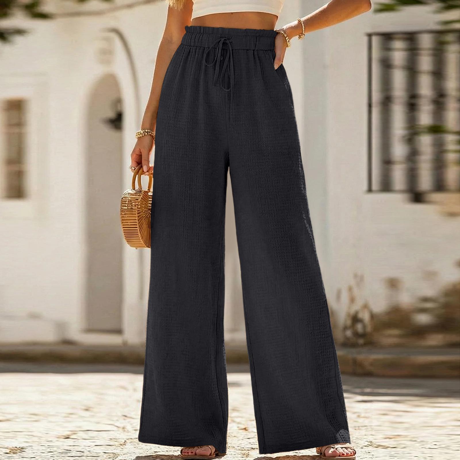 Women s Color Straight Leg Pants Casual Wide Leg Pants L