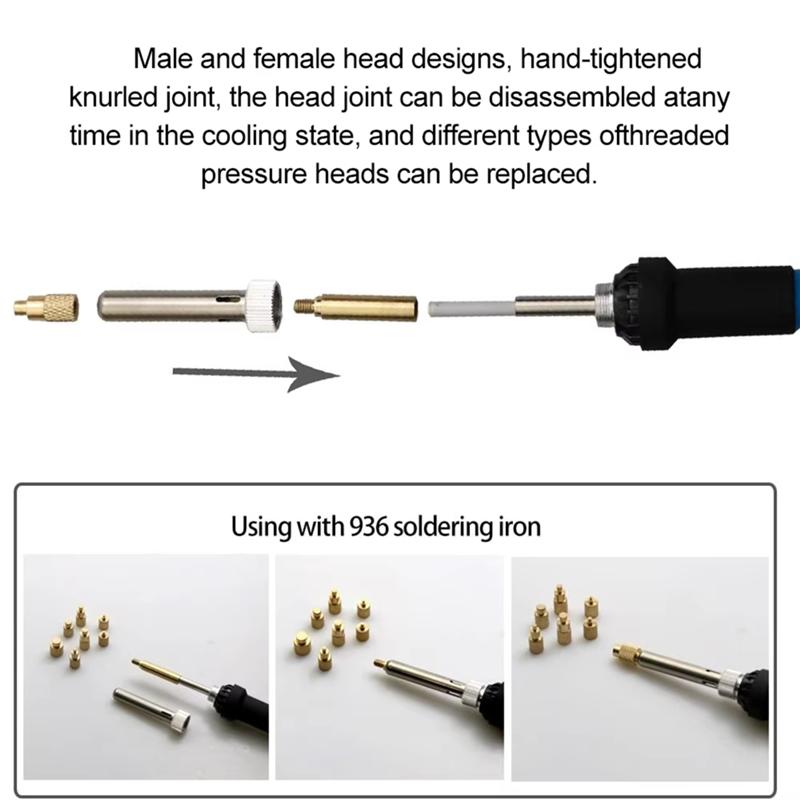 Heat Iron Thread Head Brass Hot Nut Insertion Kit M2-M8 Tips For 936 T65 T85 HS01 Sh72 Soldering