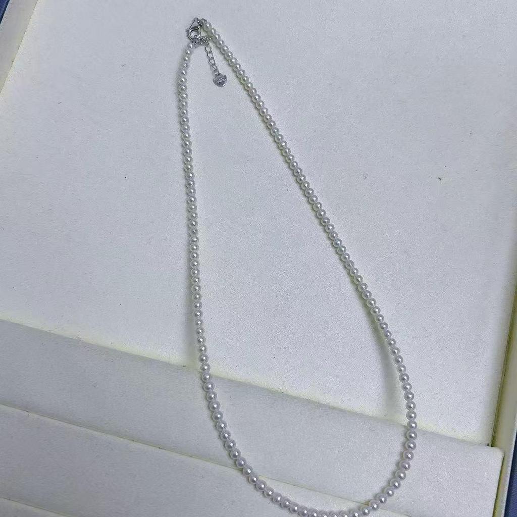 Xiaomi Freshwater Pearl Necklace: 3-4mm Near-Round, Flawless Pearls with S925 Silver Clasp Choker