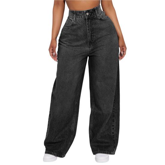 Damen Wide Leg Jeans Hohe Taille Stretch Boyfriend Denim Hose Gerade Beine Locker Baggy Jeans mit Taschen
