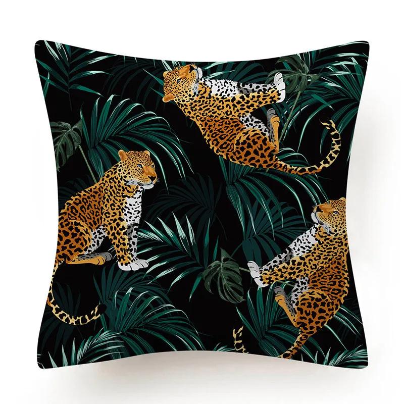 Polyester Tiger Leopardenmuster Kissenbezug Polsterung Sofakissen Palmblatt Tropischer Dschungel Heimdeko Bezug