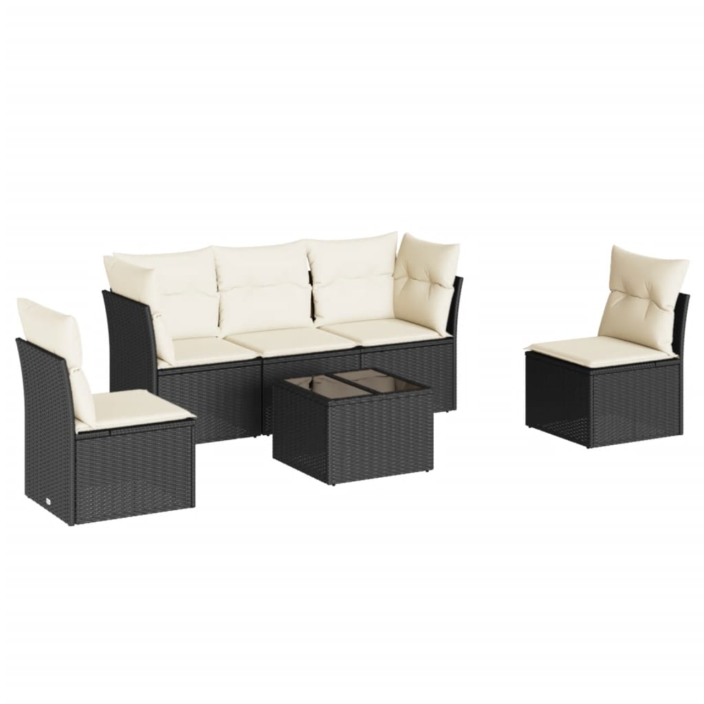 Vidaxl 6-Cz. Set di Mobili da Giardino con Cuscini, Polyrattan Nero