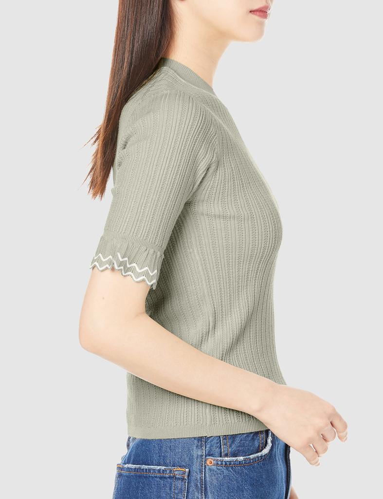 Trenteant Son de Mode Light Green Mock Neck Knit Sweater with Frill Size 36 Women's Sleeves,