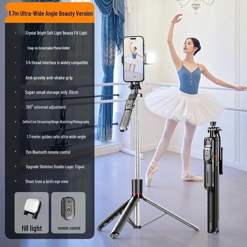New F01 Anti-Shake Rotating Selfie Stick with Detachable Wireless Remote and Tripod for Travel Photography