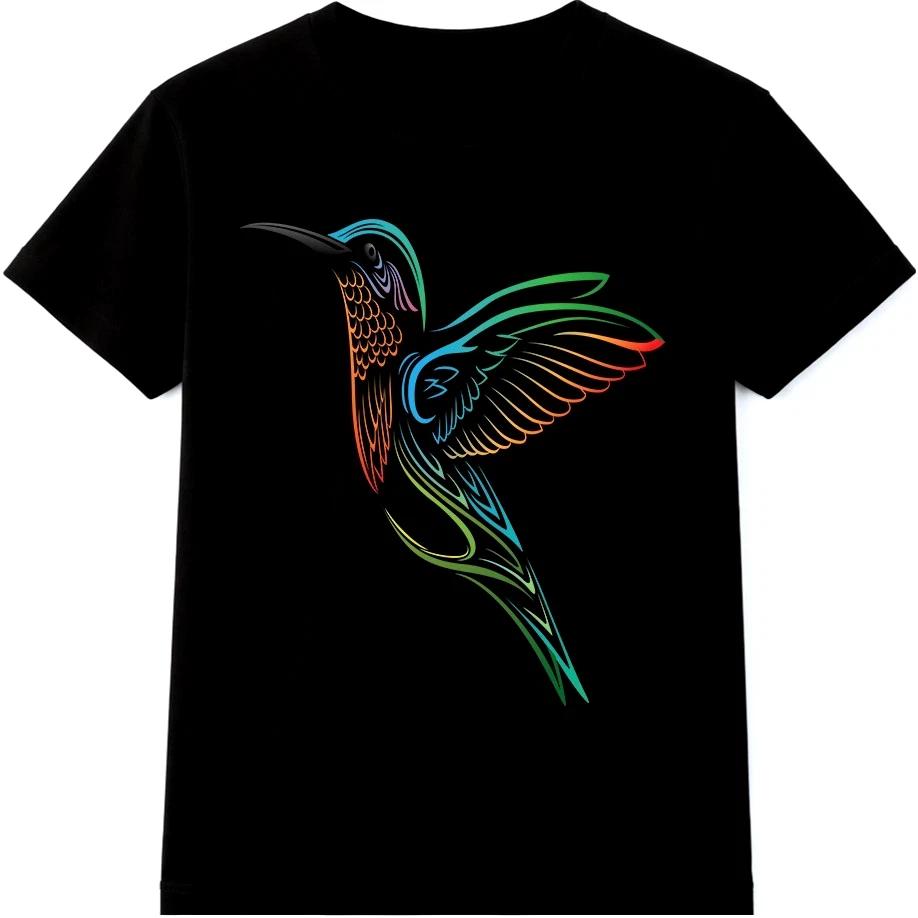 Hummingbird T Shirt Floral Bird Graphic Tee Colorful Nature Garden Lover Top XL