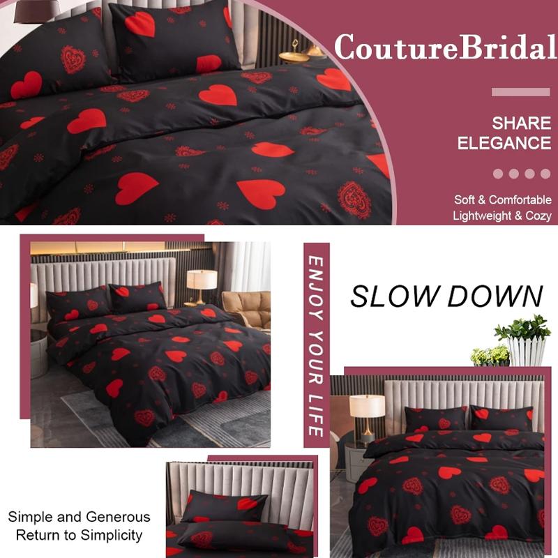 3pcs Printed Brushed Duvet Cover Pillowcase Three Piece Set High Quality Skin Friendly Fabric Bedding Cover (without Bed Sheet)