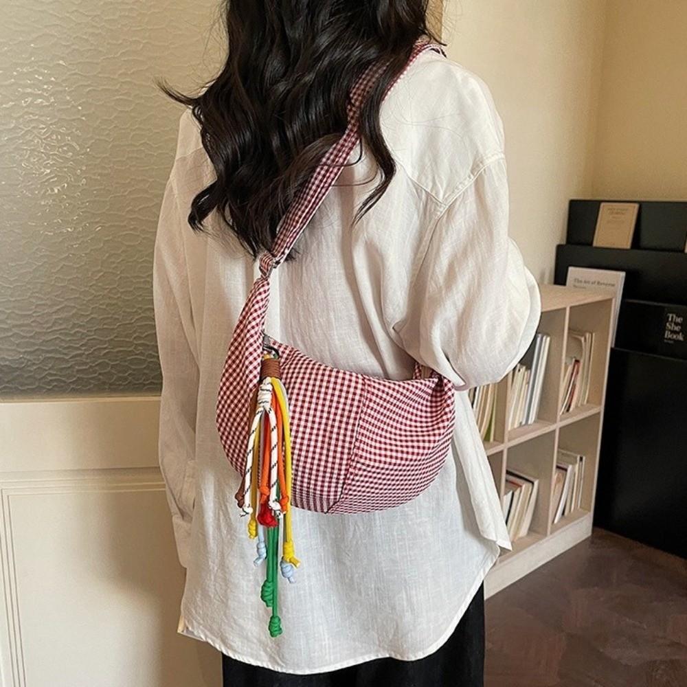 Colth Dumpling Bag Large Capacity Crossbody Bag Storage Bag Plaid Shoulder Bag School