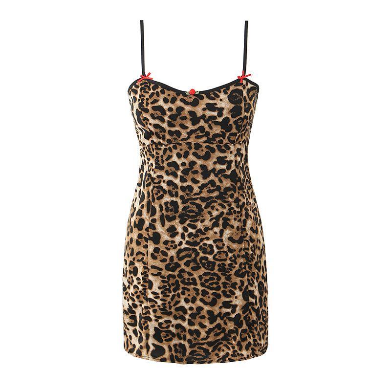 

Kitteny Wild Sexy Fashion Ins Sexy Leopard Strap Dress Silm Slimming Hip Skirt Women Leopard print L