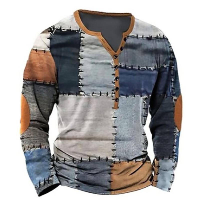 Spring Men's Button Up Long Sleeved 3D Printed Fashionable Top