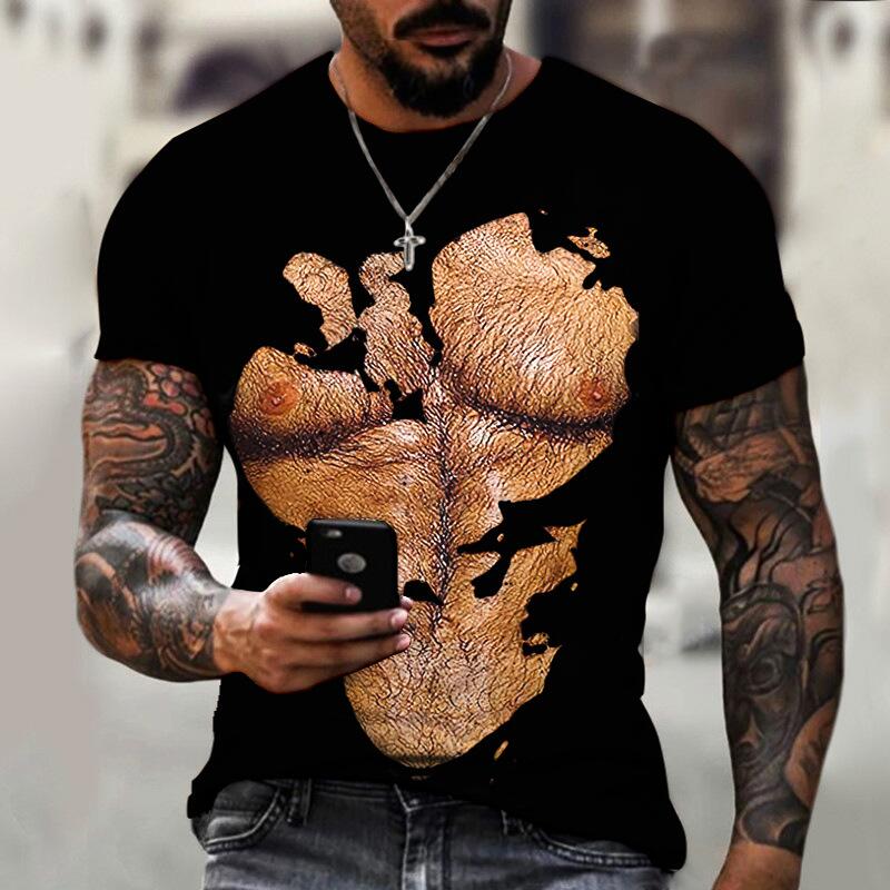 Summer Abstract Funny Pectoral Muscles T Shirts For Men Casual 3D Print Tee Hip Hop Harajuku Personality Round Neck Short Sleeve