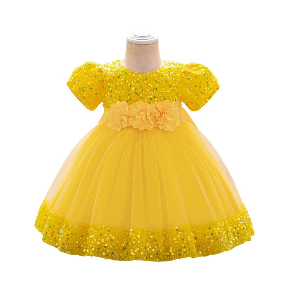 Mädchen Kurzarm Pailletten Puffrock Prinzessinnenkleid - Kinder Festkleidung