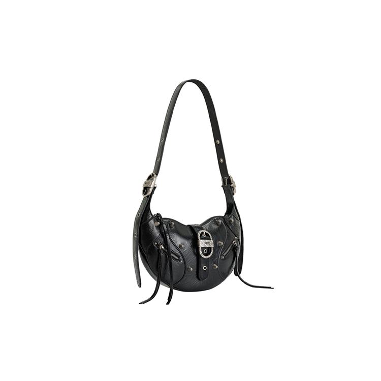 New JW PEI Artificial Leather Croissant Bag Biker Crossbody Bag Medium Size Unisex Bright Pink/Black/White 5S34