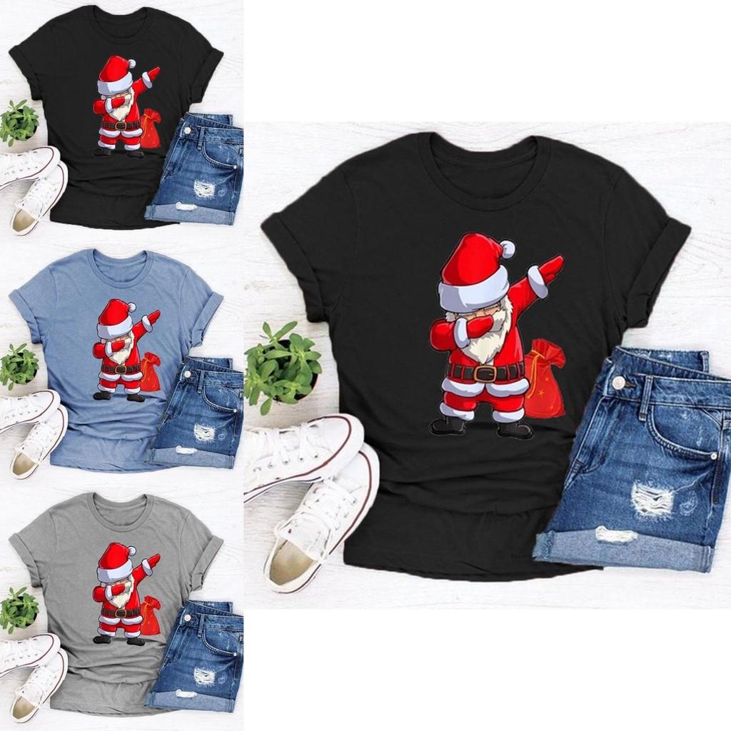 Women Santa Claus Dabbing Print T-shirt Soft Comfortable Christmas Short Sleeve Tee