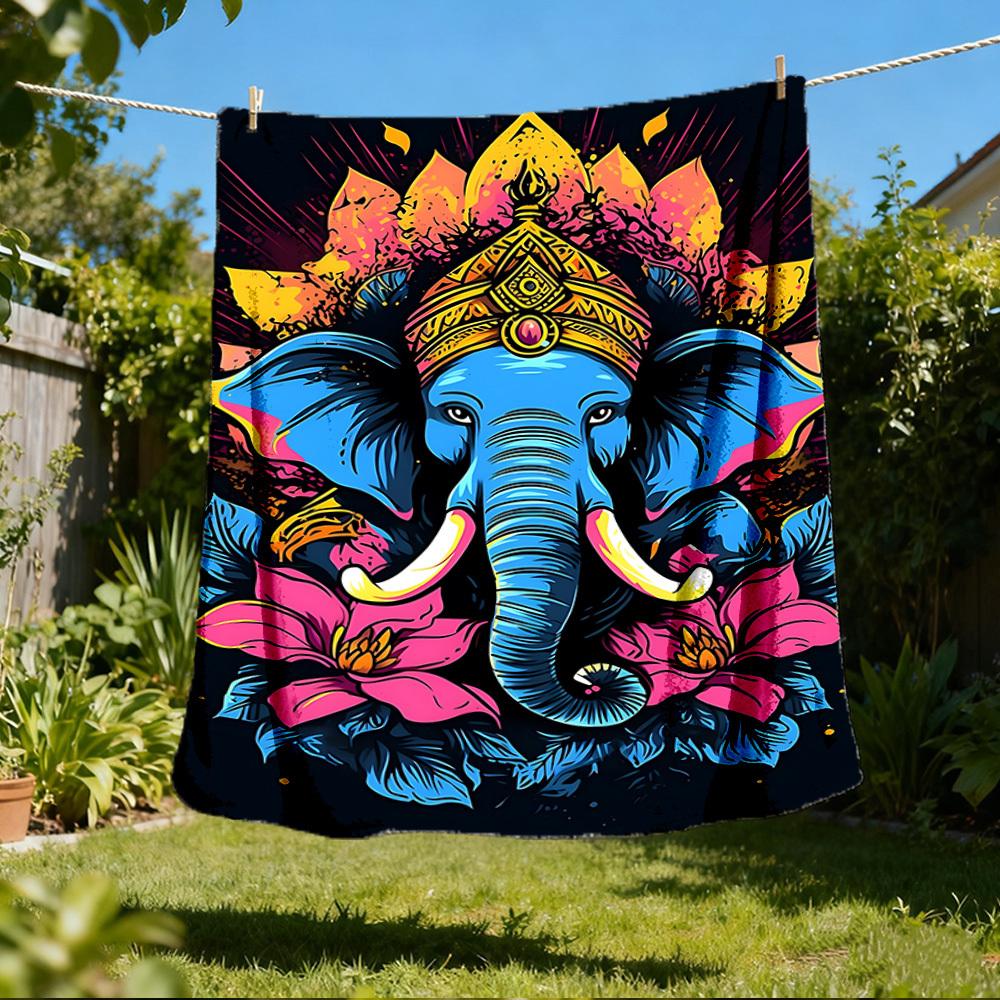 1pc Elephant Art Print Print Outdoor Blanket, Lightweight Polyester, 80x120cm