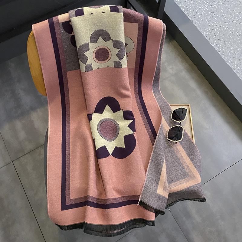 Sunflower Imitation Cashmere Scarf Women's Outer Shawl Women's Autumn and Winter Thickened Warm Scarf