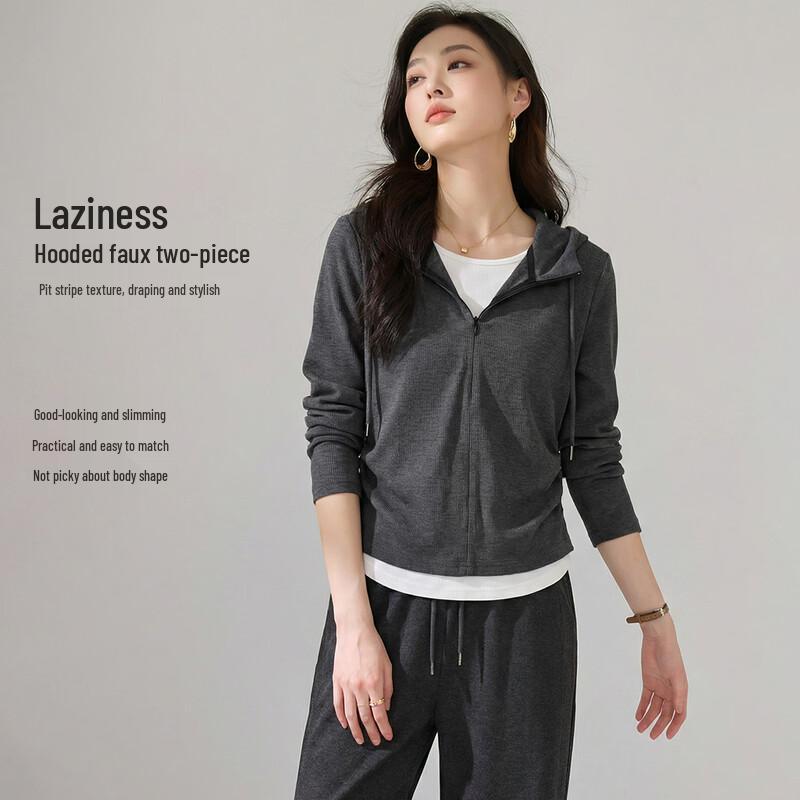 

Women s Hooded Faux Two-Piece T-Shirt L