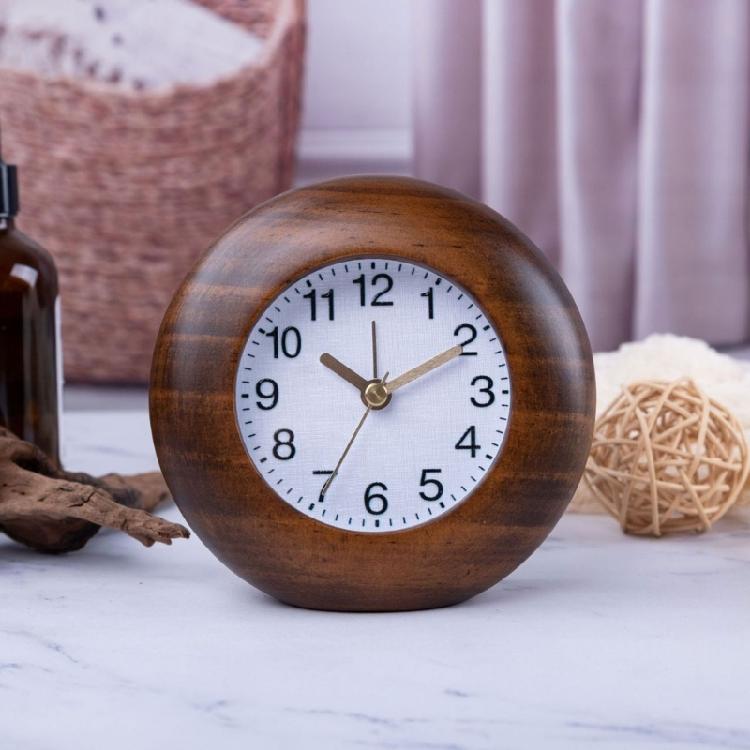 Small Clock Wood Alarm Clock with Arabic Numerals, Quiet and Elegant