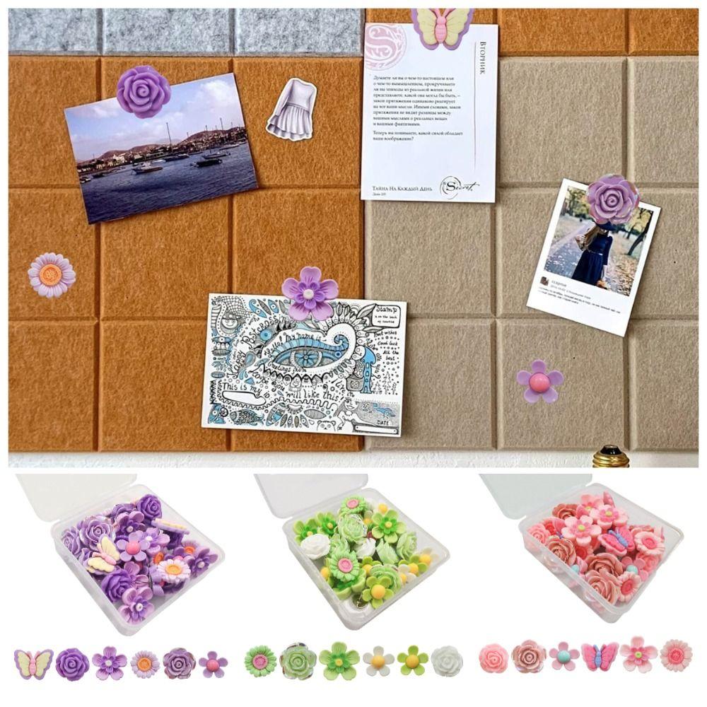 30Pcs Creative Flower Pushpins 3D Blackboard Push Pins Portable Decorative Studs  School Stationery