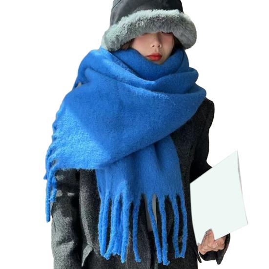 Dámská zimní šála Zesílený široký Dlouhý střapec Jednobarevný Útulný Větruodolný Chladuvzdorný Měkký dámský Ozdobný šátek na krk