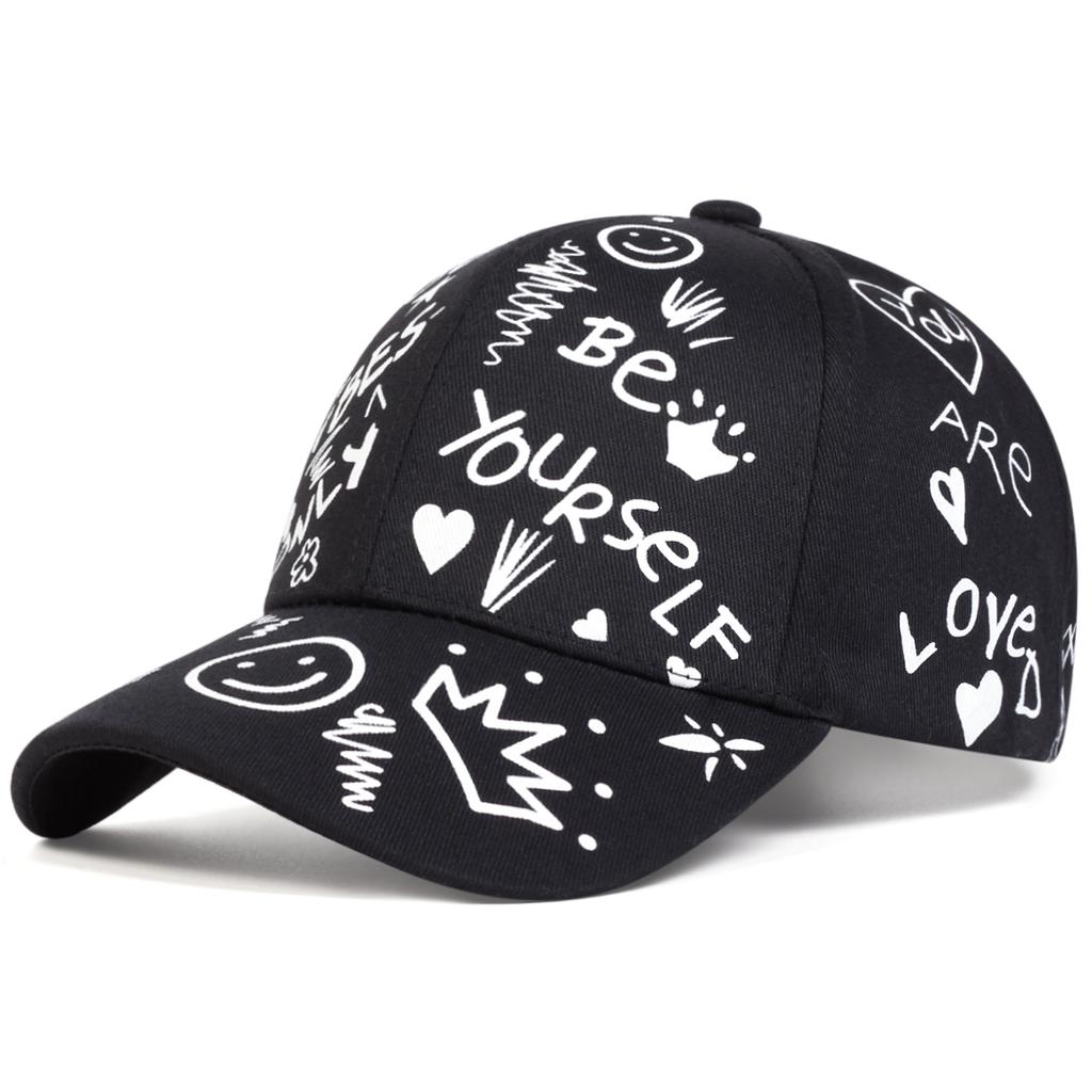 Unisex Smiling Face Graffiti Print Baseball Caps Spring Autumn Outdoor Adjustable Casual Hats Sunscreen Hat