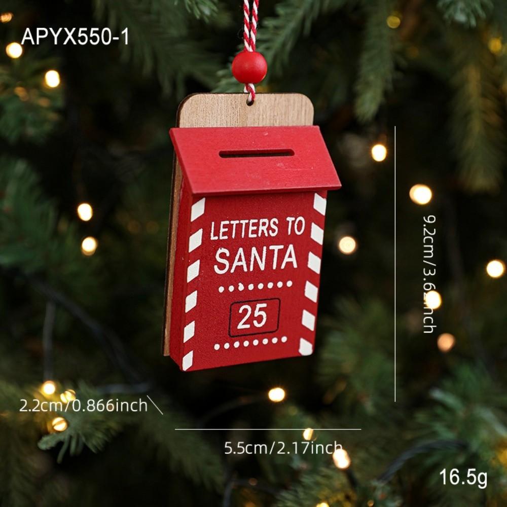 Red Christmas Wooden Plaque Ornaments Wooden DIY Christmas Tree Pendant Christmas Tree Hanging Ornaments