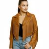 Women's Party Wear Fringe Tan Causal Genuine Leather Jacket Motorcycle Handmade