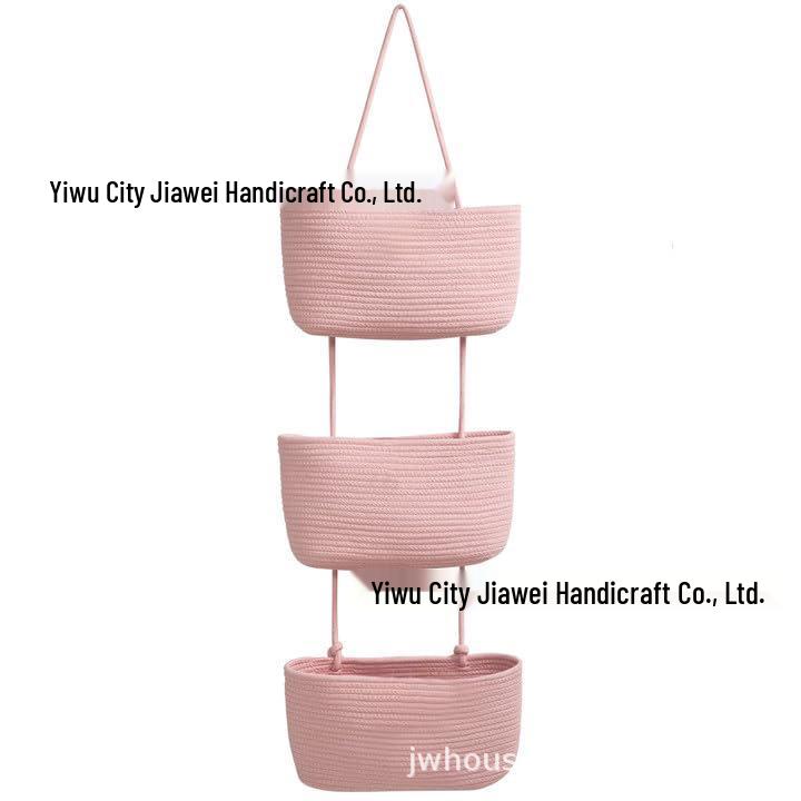 Three-Layer Wall-Mounted Cotton Rope Storage Basket - Decorative Indoor Organizer for Books and Sundries.