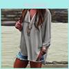 Stylish Women Vneck Short Sleeve Tshirt With Casual Irregular Hem Loose Fit Blouse